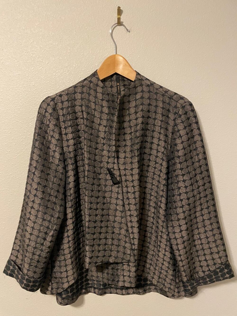 IC By Connie K Jacket Womens Large Black Brown Polka Dot Taffeta Toggle USA